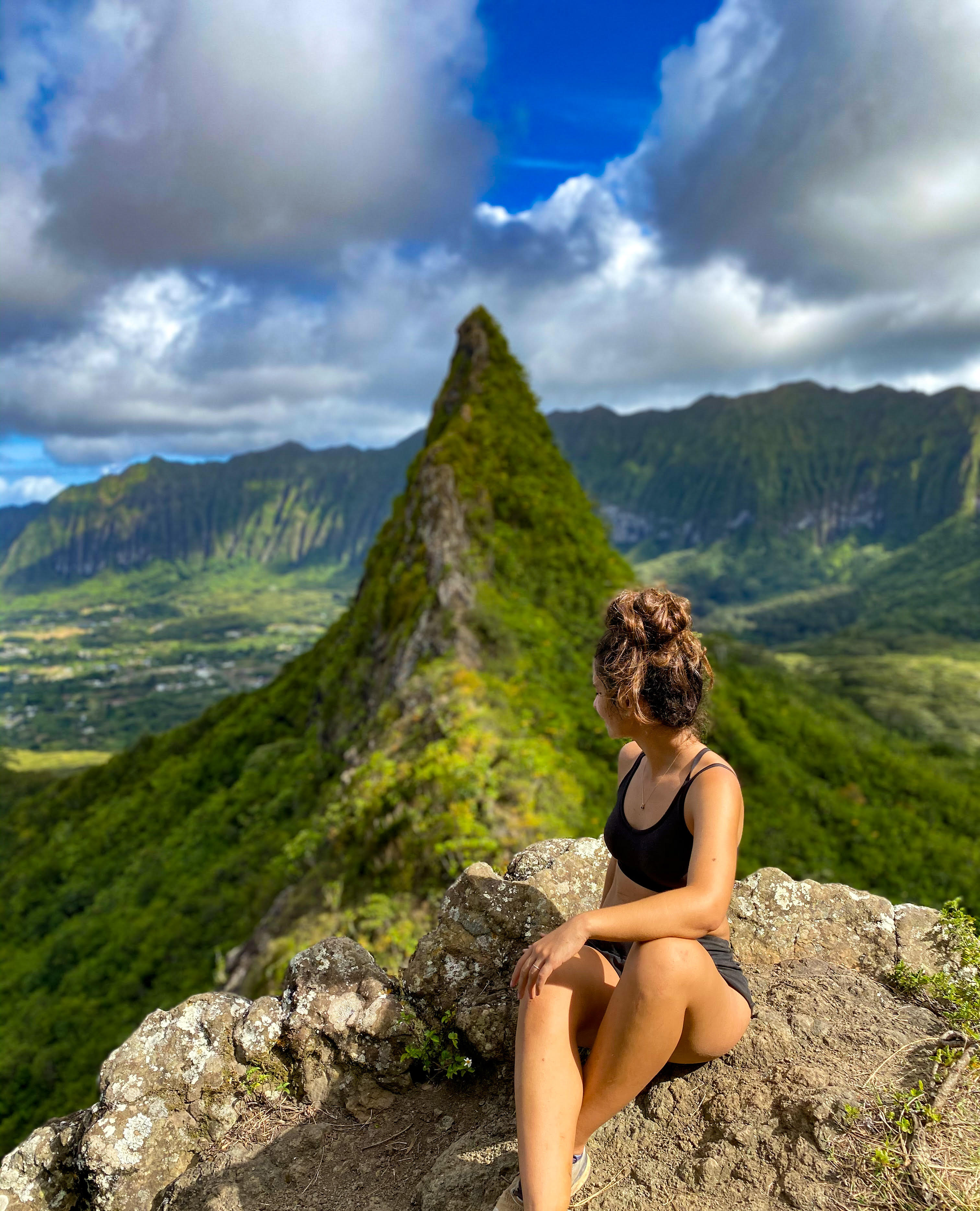 girl looking at steep